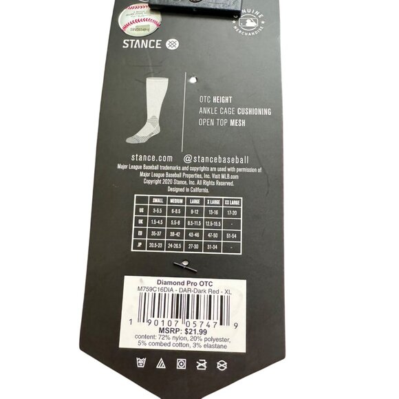 Stance MLB diamond pro Authentic Collection Over-The-Calf Red Baseball Socks XL - Picture 3 of 11